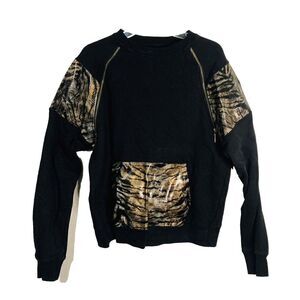 Decibel Authentic Clothing Black Pho Snakeskin Arms &Front Pocket Sweatshirt L